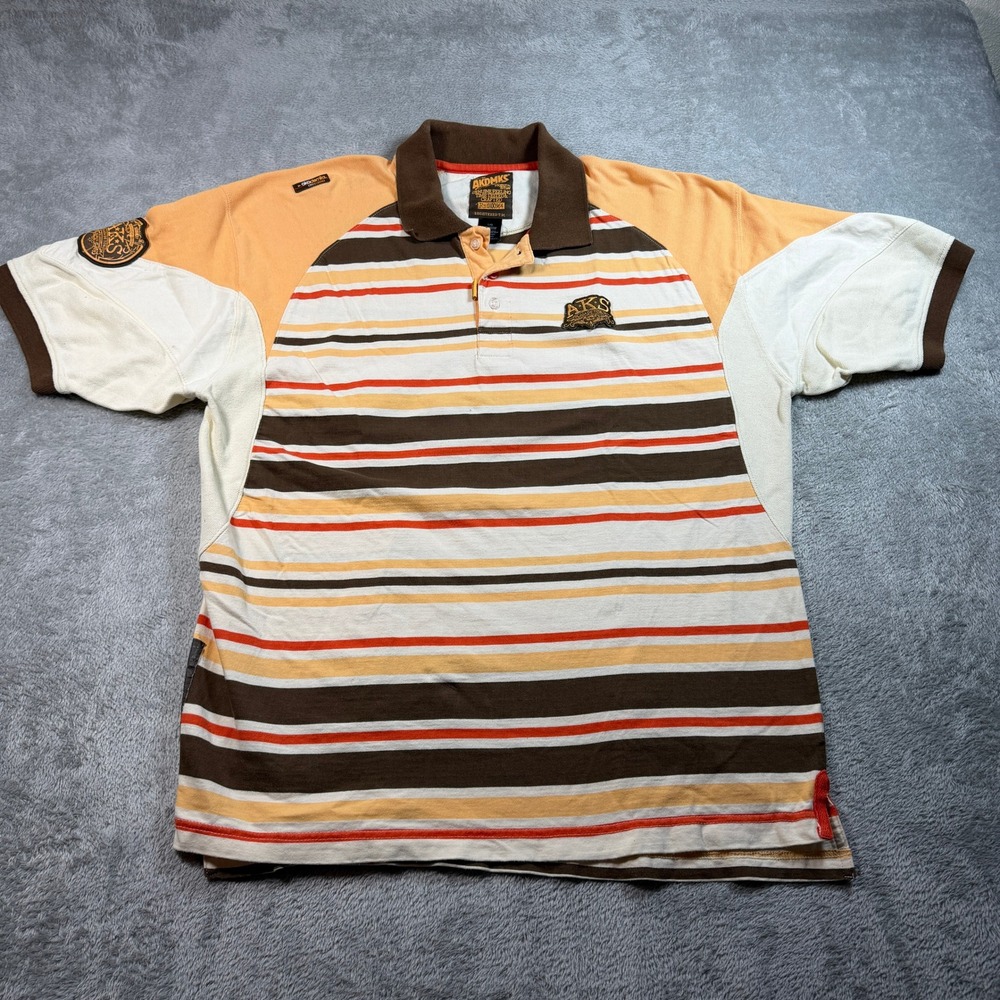 Akademiks Polo Shirt Mens Large Multicolor Striped Patch Y2K Hip Hop Streetwear